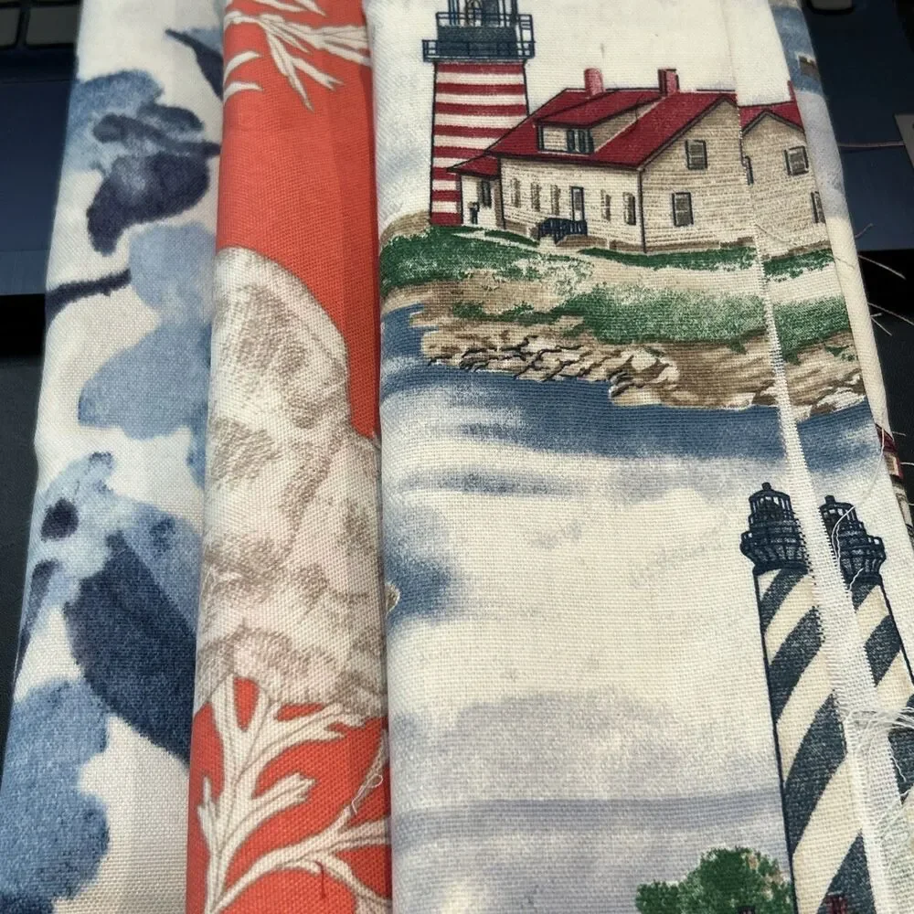Strong Weave Fabric Lot Totes Bags Sewing Floral Seaside Coral